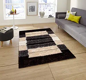HOMERICA Premium Polyester Shaggy Rug Carpet for Living Room with Rubber Backing (Medium 3X5 FEET, Fudge Stripe)