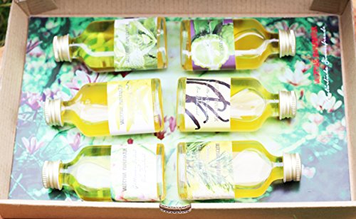 Geschenkset – 6 Badeöle – herrlich duftende, natürliche und reine Badeöle mit Bio-Öl und ätherischen Ölen – 6 verschiedene Badeöle in Geschenkverpackung und in praktischer Portionsgröße - 4