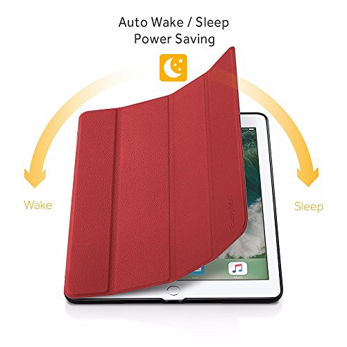 iPad 9.7 2017 Hülle, EasyAcc Ultra Dünn iPad 9.7 Zoll 2017 Smart Cover mit Automatischem Schlaf Funktion und Standfunktion – Hochwertiges PU Leder Hülle (Red, Kunstleder, Ultra Dünn) - 2