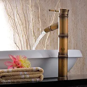 Juflix Basin Mixer Tap Brass Tall Counter Top Basin Faucet Vintage Bamboo Shape Bathroom Sink Tap Black Bronze Vanity Faucet Hot and Cold Water Mixer Tap with 2 Hoses