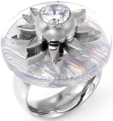 JewelryWe New Unique Style 1.25Ct Cubic Zirconia Sunflower Ring Stainless Steel Eternity Engagement Wedding Band (UK Size R)