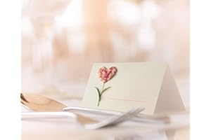 MERZ DESIGNKARTEN 50 Elegant Premium Place Cards - 18 Designs to Choose From - Place Cards 300 mg - 5.5 x 8.5 cm (One Side) - Name Cards for Wedding Celebration Christening Communion (Single, Elegant Flower Rose)