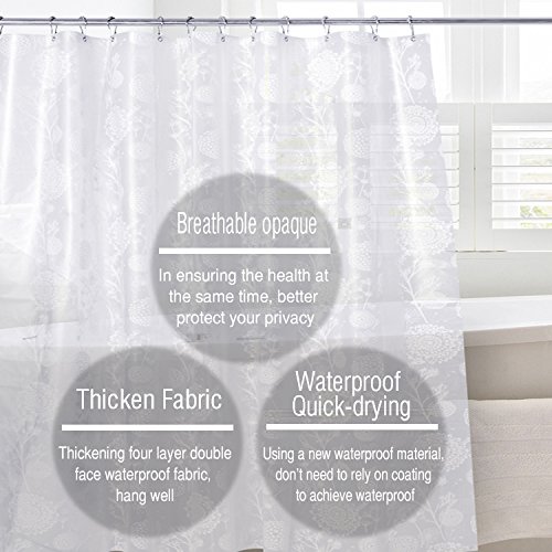 Duschvorhang Anti-Schimmel, Magiclux Tech Anti-Bakteriell Wasserabweisender Stoff PEVA 3D Halbtransparent mit 12 Duschvorhangringe für Badezimmer, 180 x 180cm (Löwenzahn) - 2