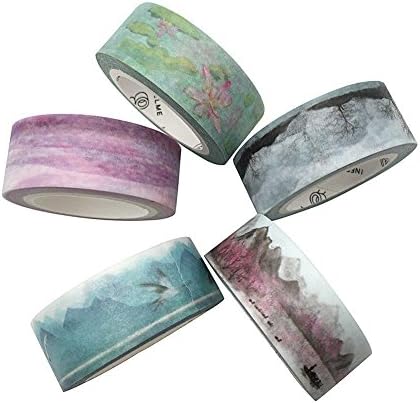 BUWANT Washi Tape Set Decorative Diy Adhesive Paper Masking Tapes Writable Sticky 0.6 x 275 inch 5pack
