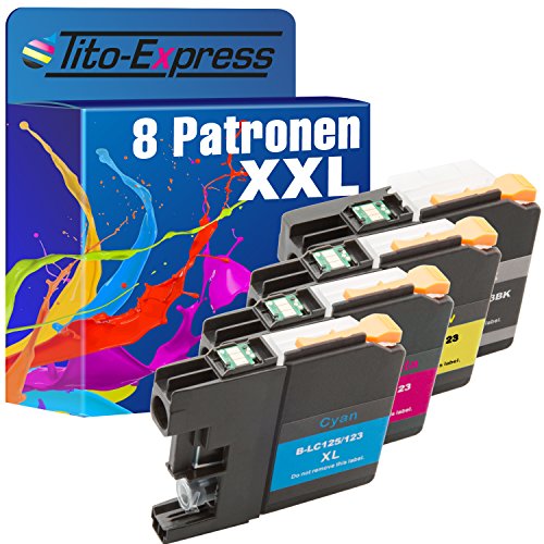PlatinumSerie® 8x Tinten-Patrone mit Chip XXL kompatibel für Brother LC123 LC125 LC127 DCP-J4110 MFC-J4410DW MFC-J4510DW