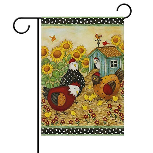 Nature Farm Life Rooster Hen Chickens Double Sided Garden Yard Flag Sunflower Bird Country Rooster Summer Spring Decorative Garden Flag Banner For