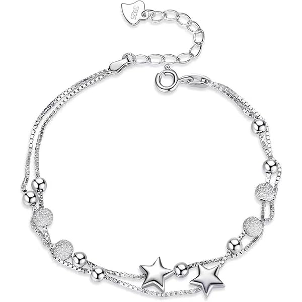 Bracciale Donna Stella E Luna In Argento - Regolabile Con Ciondoli E Perline - Gioiello Per Amicizia O Anniversario