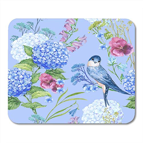 Preisvergleich Produktbild Mausunterlage-grüne Aquarell-Vogel-Schwalben-Blumen sind blaue Hydrangea-Bell Mousepad für Notizbücher, Tischrechner-Mausunterlagen