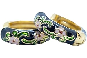 THE COLOURFUL AURA Gold Plated Large Diamond Multicolour Dainty Enamel Huggie Floral Hoop Earrings