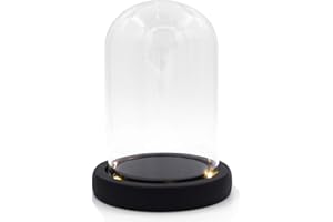 Nynelly Campana di Vetro con Base in Nero, Cloche a Cupola in Vetro Trasparente con Luce, Espositore a forma di campana, in vetro, con decorazione a cupola, 3.5" D X 4.7" H