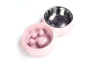 Angeer Stainless Steel Slow Feeder Dog Bowl - Double Anti-Choke & Non-Tip Design, UK Pet Bowl with Non-Slip Base for Fast Eaters, Durable Cat/Dog Dish for Portion Control & Digestive Health (Pink-M)