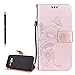 Produktbild Schutzhülle für Samsung Galaxy J5 2015, Zcro Lederhülle Brieftasche Etui HandyHülle Flip Case mit Kartenfach Blumen Schmetterling Muster Lanyard Frei Eingabestift für Samsung Galaxy J5 2015 / J500 (Rose Gold)