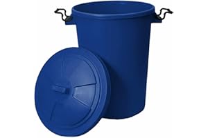 TENLITE 50L Large Heavy Duty Plastic Bin Dustbin Storage Unit with Locking Lid for Home Garden Rubbish Waste Animal Feed (Blue)