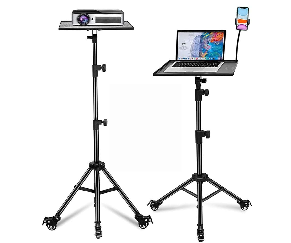 YUGAM PW5 Wheel Projector Tripod Stand, Laptop/Mobile stand, Portable Height up to 5 feet Tiltable Rolling Laptop with Phone Holder, DJ,Office Multi-Purpose