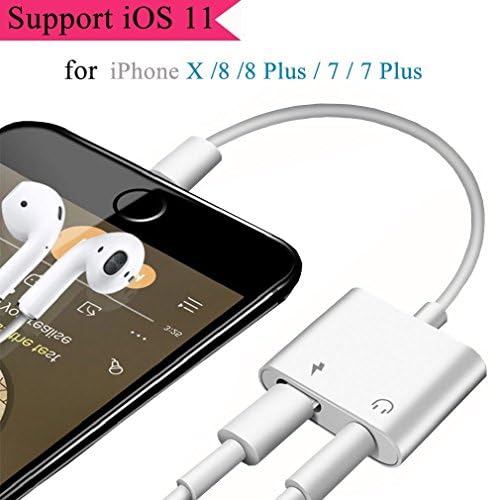 2 in 1 Lightning to 3.5mm Lighting Audio Adapter, Headphone Jack Adapter for iPhone 7/7 Plus Accessories Charge &amp; Listen 3.5mm Headphone Audio and Charging Cable Splitter Adaptor for iPhone 8/8 Plus iPod iPad iTouch Converter 3.5mm jack Earphone Aux Adaptor for iPhone X Support iOS 10.3/11or Later
