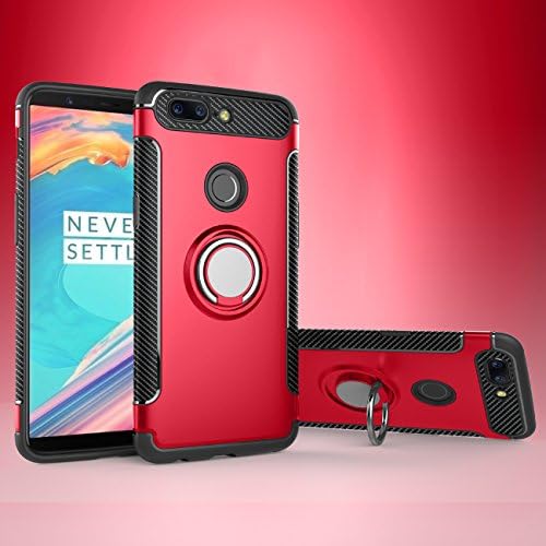 AddGuan One Plus 5T Case,360 Degree Rotation Ring Stand Holder,Compatible With Magnetic car Phone Mount,Attached Tempered Glass Screen Protector for One Plus 5T (Red)