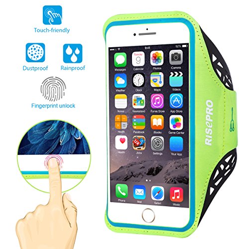 iPhone 7Â Plus Armband, Risepro iPhone 6Â Plus riconoscimento delle impronte digitali sostenuto da braccio per la corsa, allenamento, leggero, traspirante, in lycra, tasca nascosta, portachiavi, taglio auricolare per iPhone/Galaxy Note 5Â (14Â cm) e altri smartphone