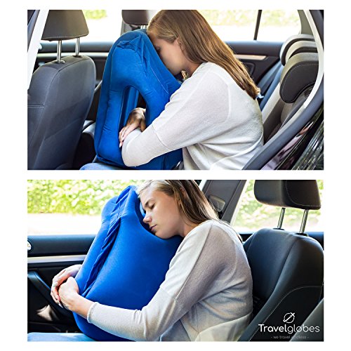 Original Reisekissen von Travelglobes – Multifunktionales innovatives leichtes Kopfkissen – aufblasbar, weiches Nackenkissen für bequemen Schlaf mit GRATIS Tragetasche, Ohrstöpsel, Anleitung Packliste - 7