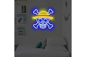XJNOLGXIQU One Piec Enseigne au néon Ruffy Skull Head Enseigne au néon Anime One Piec LED Néons pour décoration murale Lumières pour petits garçons et filles Convient pour la décoration murale de