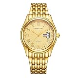 BINLUN Herren Uhr Analog Automatik mit 18k Edelstahl Vergoldet Armband BL0029G-SGG