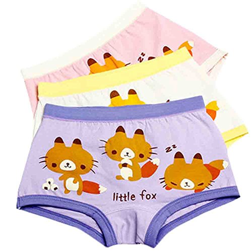 Set of Three Cute Briefs Kids Cotton Underwears Girls Underwears(Little Fox)