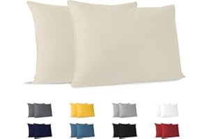 Dreamzie Funda Almohada 30x50 (Juego de 2) - Beige - para Las Almohadas 30 x 50 cm - 100% Algodon Jersey - Funda de Almohada Algodon - Funda Cojin para Cama - Protector de Almohada