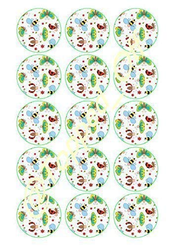 15 x 2 " (5cm) Pre-tagliati farfalla, COCCINELLA & Bumblebee decorato rotondo COMMESTIBILE PASTICCINI Topper Decorazioni da Topped OFF