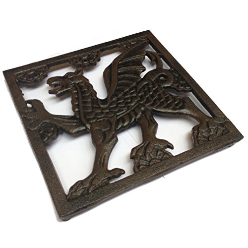 Welshsuperstore welsh gifts wh3 Untersetzer mit Walisischer Drache-Motiv, aus Gusseisen, quadratisch