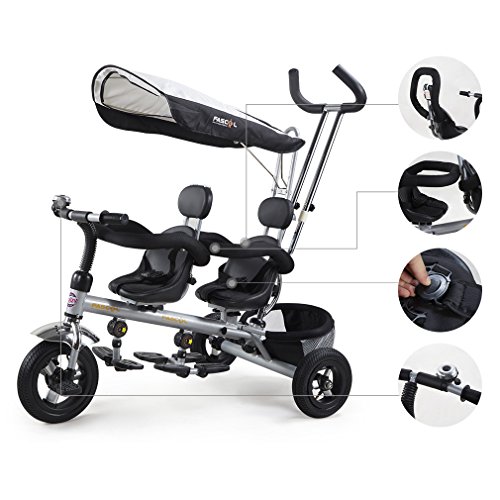 Triciclo 5 In 1 KIDIZ Con Asta Di Spinta - Triciclo Evolutivo Per Bambini Da 1 Anno, Grigio - Foto 5