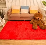 Muy suave CNFQ Shaggy alfombras de Pelo Largo alfombras Salon alfombras de habitacion moquetas Sala de Estar (Rojo, 100 x 200 cm)