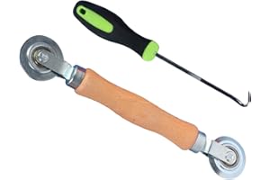 DURDIIY Window Screen Replacement Tools Double Wheel Spline Repair Roller with Wooden Handle and Hook Tool Fly Screen Insect Protection Replacement Part for Installing Door Screens Window