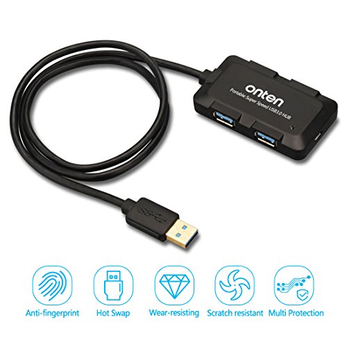 Elinker® USB 3.0 Daten Hub 4 Port USB mit LED Hohe Geschwindigkeit Übertragungsraten bis zu 5 Gbps für MacBook, Mac Mini, PC, Laptops (Schwarz) - 5