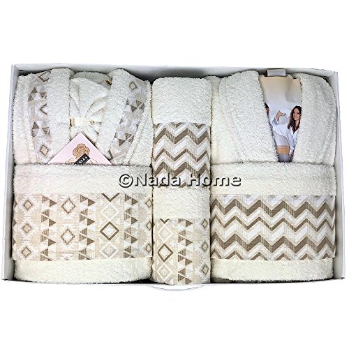 Completo Bagno Asciugamani Accappatoi Uomo Donna Set Idea Regalo Corredo Ferlen Panna - Nocciola -