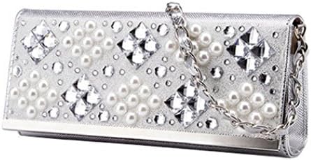 Korea Edition Women's Diamond Beads Clutch Bag Chain One Shoulder Bag (Silver (style-2))
