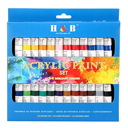 Juego de pintura acrílica de Color Technik, calidad de artista profesional, paleta incluida, 24 tubos de aluminio, los mejores colores para pintar lienzo, madera, arcilla, tela, arte de uñas