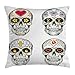Produktbild GHNYK Skull Throw Pillow Cushion Cover, Ethnic Mexican Skulls with Heart and Flower Motifs Calavera Day of The Dead Print, Decorative Square Accent Pillow Case, 18 X 18 inches, Multicolor