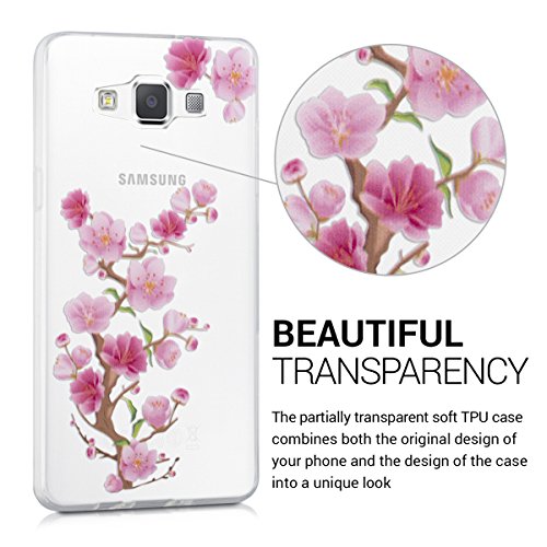 kwmobile Funda para Samsung Galaxy A5  2015  - Carcasa de  TPU  para m  vil y dise  o de Rama de Flores en  Rosa Fucsia Rosa Claro Transparente 