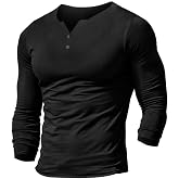 Mens Long Sleeve Henleys T-Shirts Buttons Placket Plain Cotton Shirts Cotton