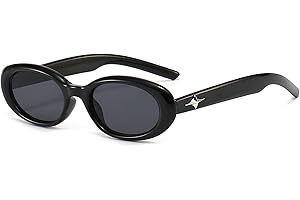 LJCZKA Vintage Petit Lunettes de Soleil Ovales Homme Femme, Retro Lunette de Soleil Ovale Lunette Ronde étoile Protection UV