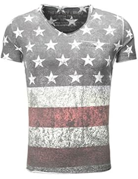 Key Largo Herren T-Shirt BORN Vintage Look USA Fullprint Amerika Slim Fit Schnitt V-Neck verwaschen bedruckt Printshirt...
