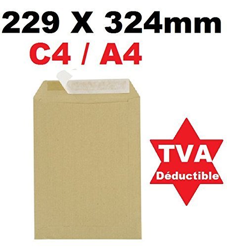 Lote de 500 gran papel kraft marrón 90 G sobre Pocuh correo A4 – C4 formato 229 x 324 mm Pochette Kraft marrón auto-adhésive cierre banda adhesiva autoadhesivo siliconée ugenvc4 m