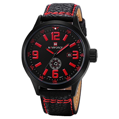 naviforce Luxus Marke echtes Leder Trageriemen Analog Datum Herren Quarz Casual Armbanduhr (rot) naviforce Luxus Marke echtes Leder Trageriemen Analog Datum Herren Quarz Casual Armbanduhr (rot)