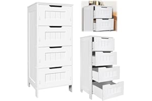 YOUSEAHOME White Bathroom Cabinets Free Standing 4 Tier Floor Standing Bathroom with 4 Drawers, PVC Storage Cupboard Unit, Slim Bathroom Storage Cupboard for Living Room Hallway, 81cm Tall Bathroom Cabinet