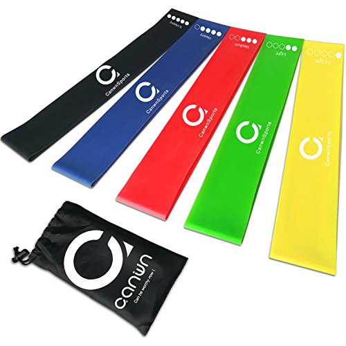 [Set de 5] Bandas Elásticas con Bolsita, Canwn Bandas de Resistencia de Látex Natural Premium Cintas Elásticas para Musculation, Yoga, Crossfit, Entrenamiento de Fuerza, Pilates, Fisioterapia, Sesiones de Rehabilitación(Unisexo)