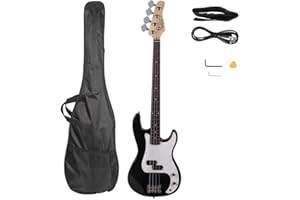 Bonnlo Electric Bass Guitar 4 Strings Full Size for Beginner Exquisite Basswood Burning Bass with Bag, Strap and Accessories,Black