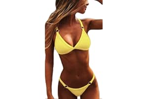 CheChury Sexy Tanga Bikini Mujer Traje de Baño de Dos Piezas Brasileño Bañadores Color Sólido Bikini Push-Up Sujetador Acolchado Playa Ropa de Baño para El Verano