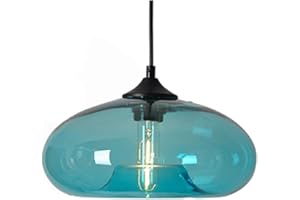 HJXDtech Luz colgante de Pantalla de Cristal Colorida Vintage Industrial Lámpara Colgante de techo retro Loft Bar E27 (Azul)