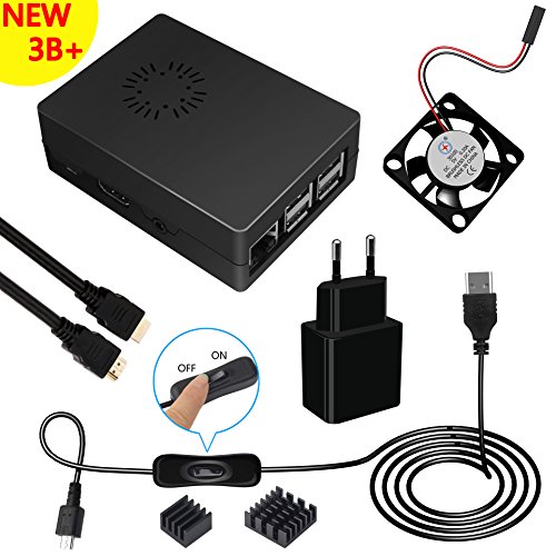 5 en 1 kit para Raspberry Pi 2  Pi 3 modelo B  5V   2500mA Adaptador   Cable de encendido apagado ABS caso negro   HDMI a HDMI Cable   ventilador   dos disipadores