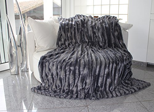 Brandsseller - Luxury Bed Blanket Throw Throwover Bedspread Bedcover - Faux Fur optics on both sides - Size: 220x240 cm - color: grey