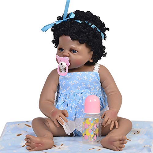 LYHY Muñeca de Silicona de Cuerpo Completo Muñeca afroamericana Muñecas recién Nacidas realistas 23 Pulgadas 57 cm Muñeca de Piel Negra Muñeca Niño Cumpleaños
